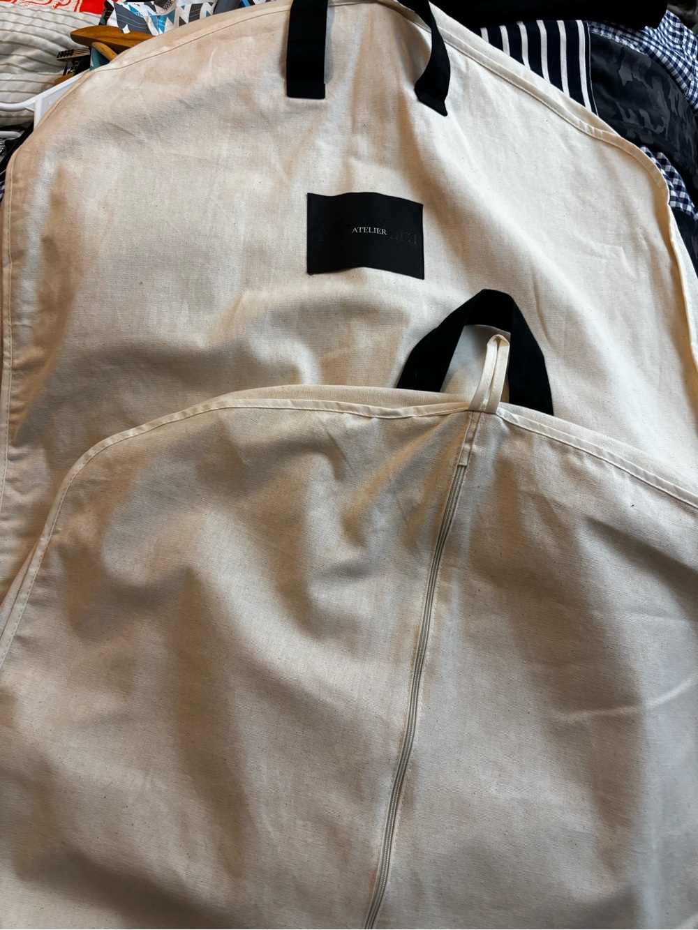 MaxMara Natural Canvas Garment Bag with Black Handles